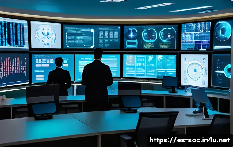 보안관제센터 관련 산업별 보안 요구사항 - A high-tech hospital security operations center (SOC) with diverse cybersecurity professionals monit...
