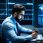 Home 18 보안관제 실기 준비 요령 - A professional cybersecurity analyst in a modern office environment, intensely focused on multiple l...
